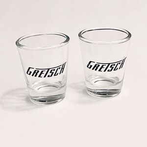 GRETSCH Shot Glass SET OF 2 - Guitar Glasses 1.5oz Black Vintage Logo